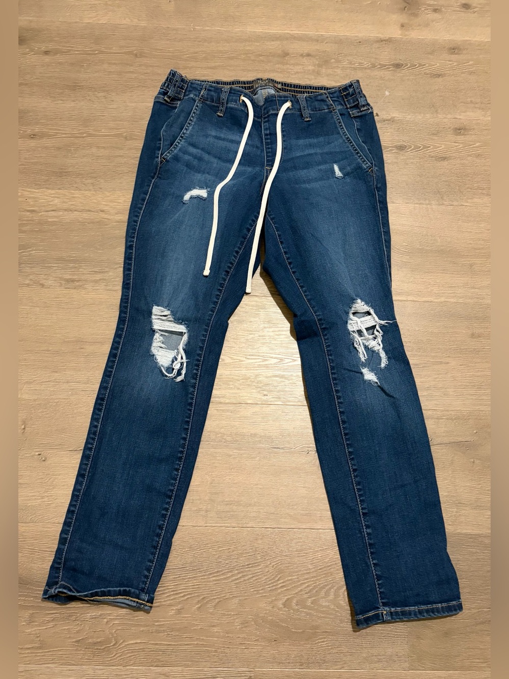 torrid womens  Dark Blue Distressed Drawstring Slim Jeans